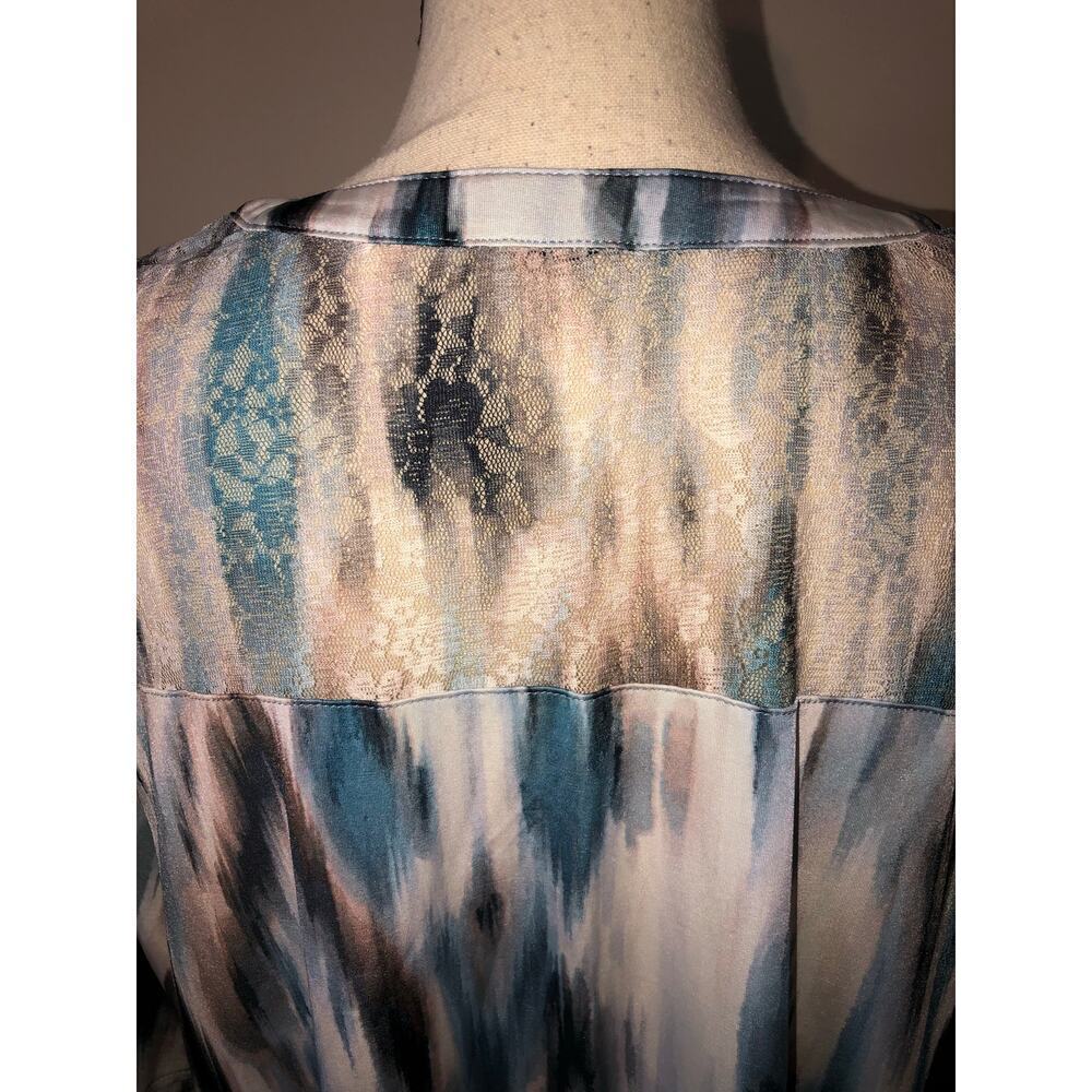 Tunic Top Size XL Lace Pleated Slinky Stretchy Knit Short Sleeve Blue Neutral - Picture 4 of 9